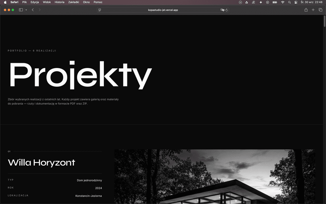 Screen Realizacji strony https://kopastudio-jet.vercel.app/