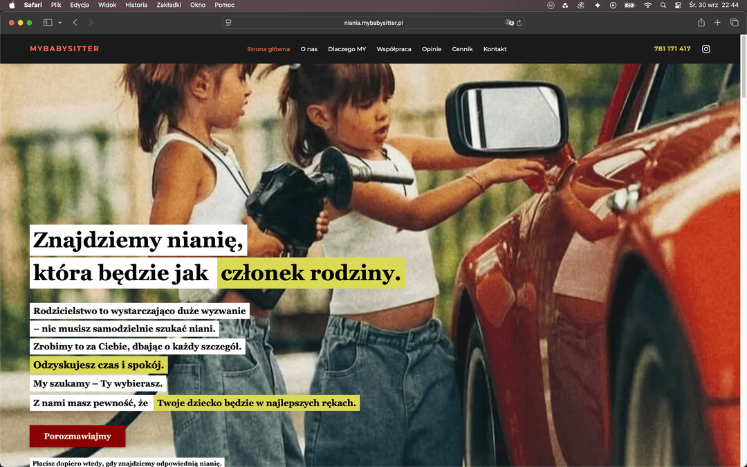 Screen Realizacji strony https://niania.mybabysitter.pl/